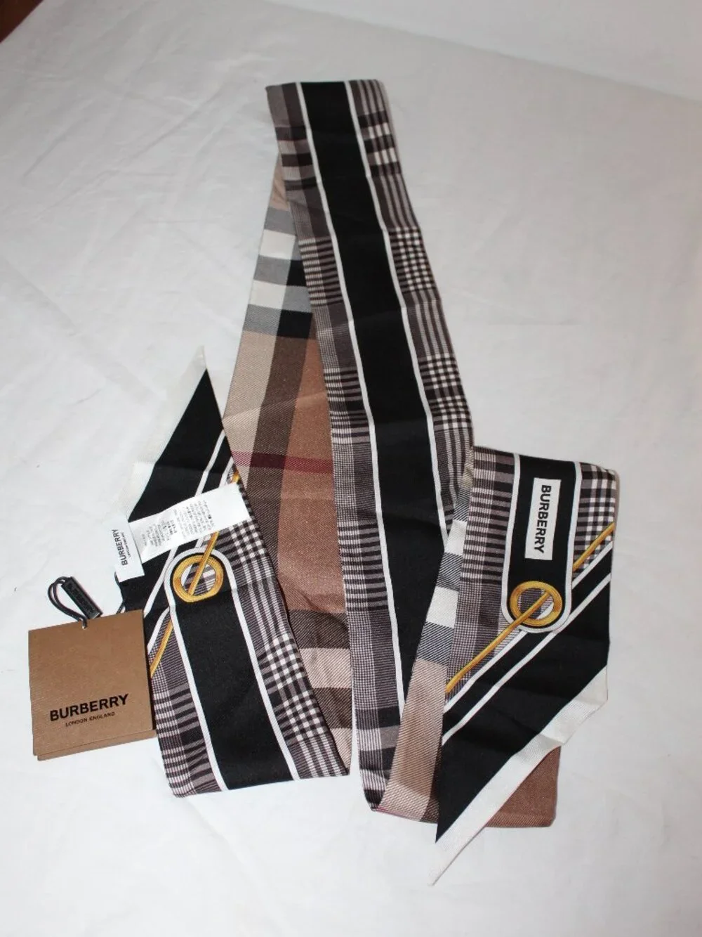 NWT Burberry Mixed Print Nova Check Skinny Scarf